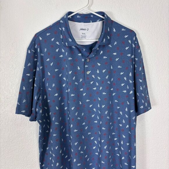 Johnnie-O Blue with White Print Surfer & Red American Flag Golf Polo Men's XXL - Picture 3 of 7
